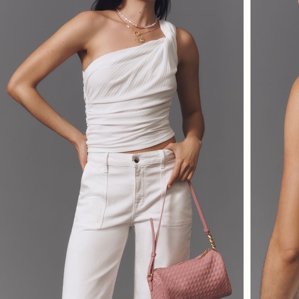Anthropologie Cream Textured One Shoulder Skirt